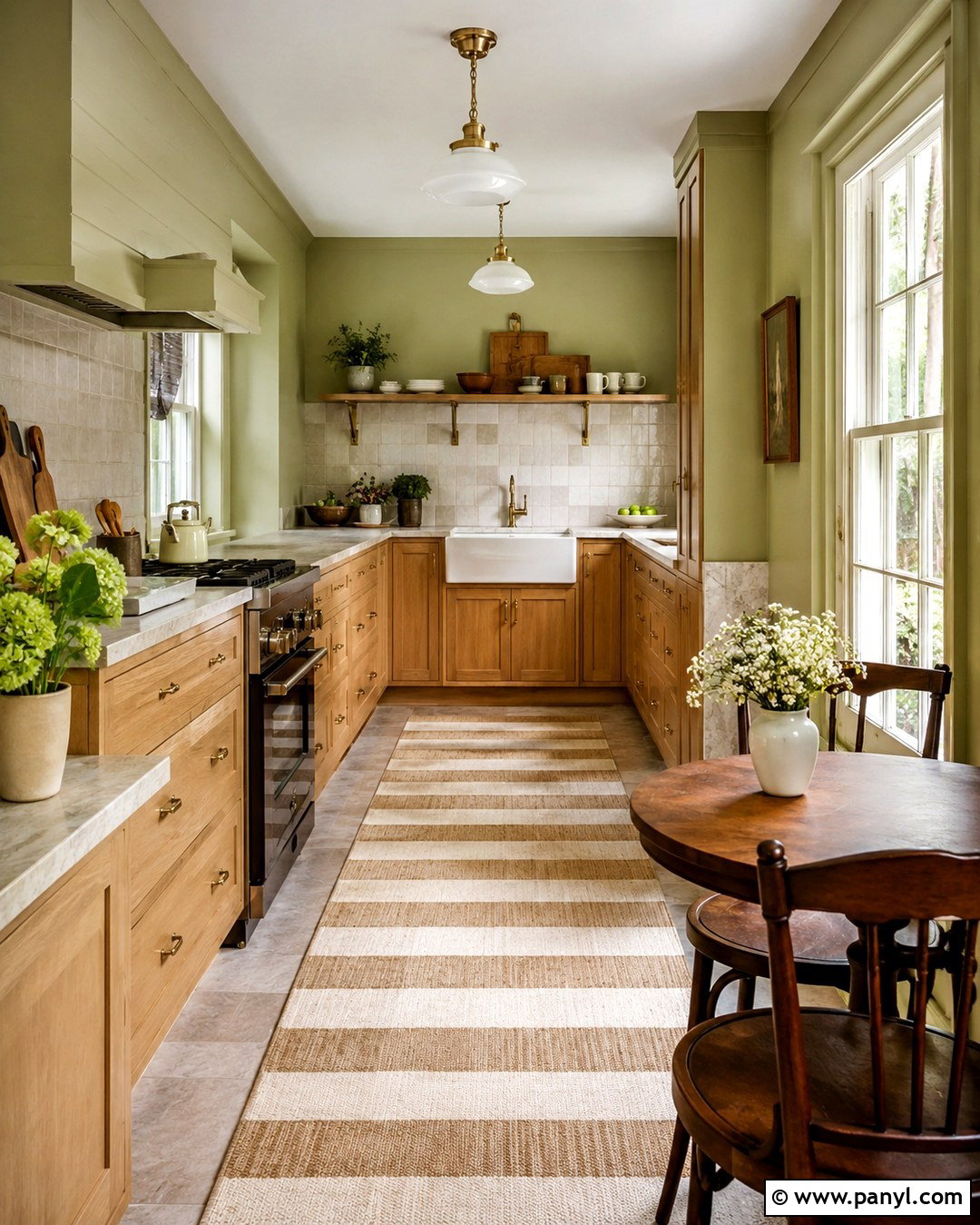 Pistachio Green Cottage Kitchen With Wood Cabinets - 20 Pistachio Green Wall Paint Ideas