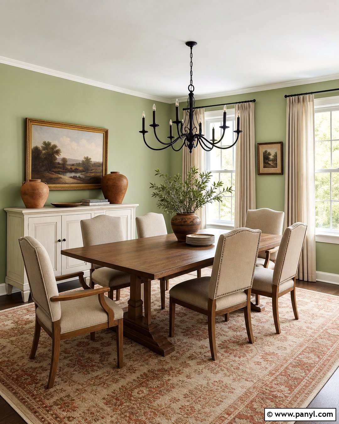 Pistachio Green Dining Room With Dark Oak Floors - 20 Light Green Walls Dark Floors