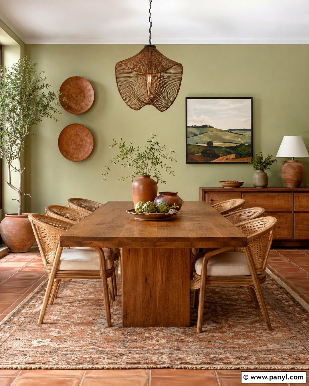 Pistachio Green Dining Room With Terracotta Accents - 20 Pistachio Green Wall Paint Ideas
