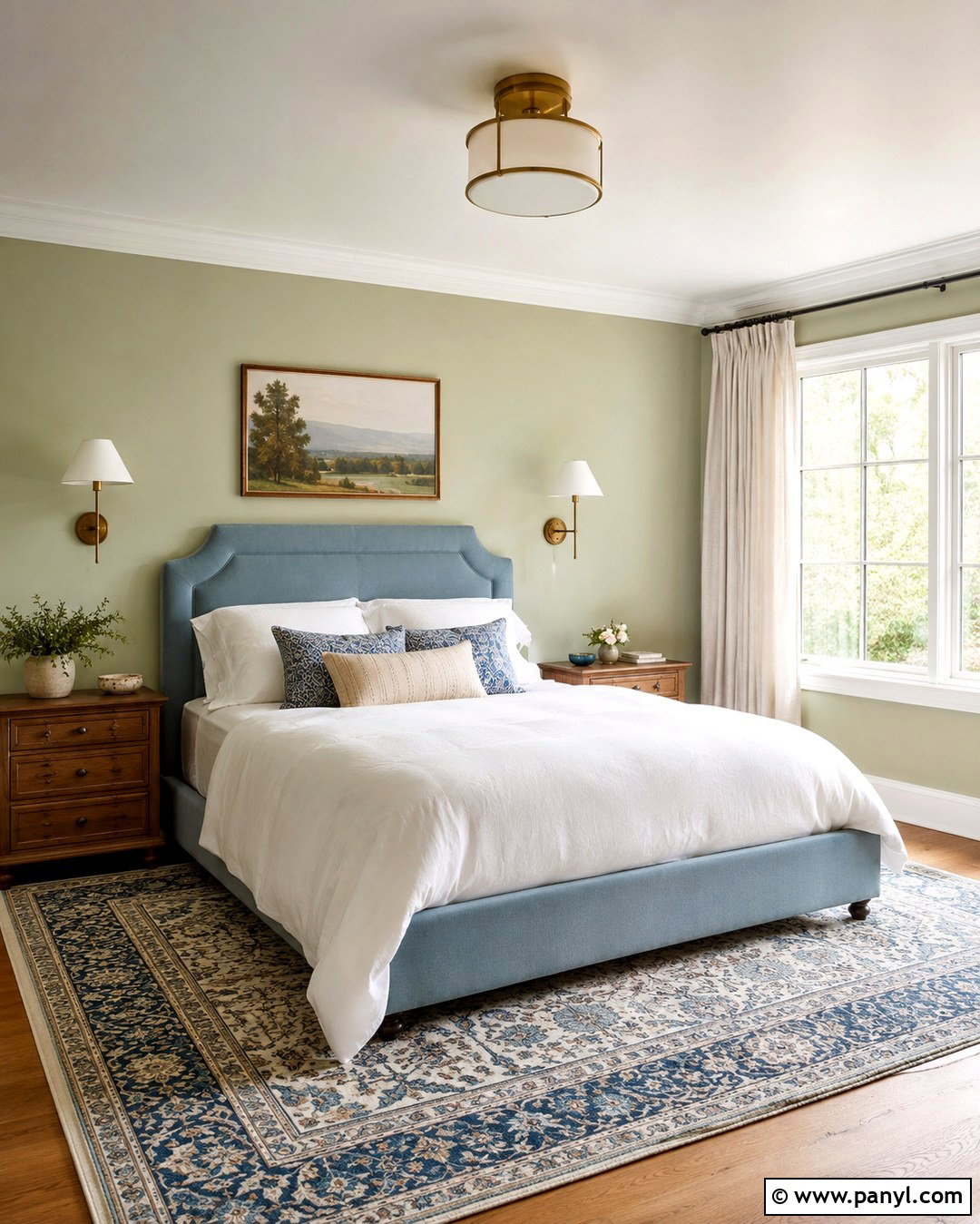 Pistachio Green Guest Room With Blue Accents - 20 Pistachio Green Wall Paint Ideas