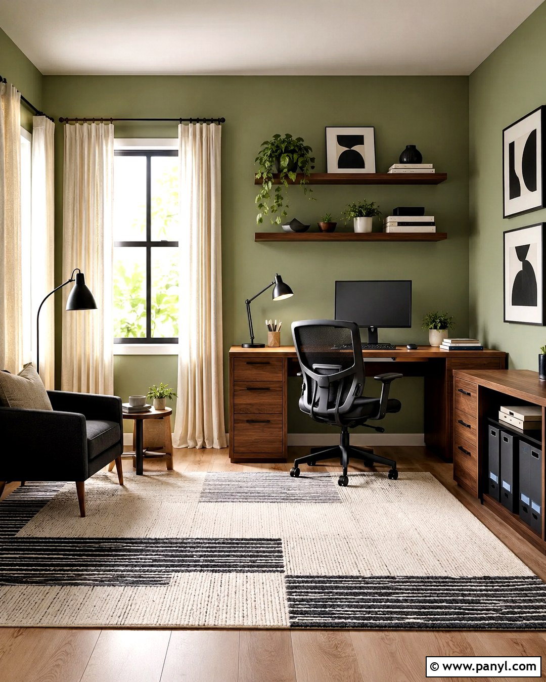 Pistachio Green Home Office With Walnut Furniture - 20 Pistachio Green Wall Paint Ideas