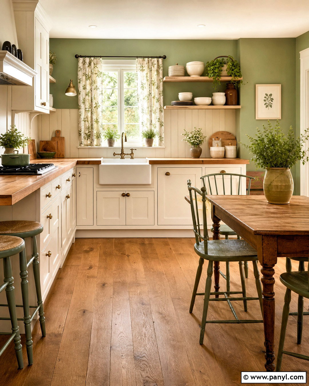 Pistachio Green Kitchen Walls With Cottage Decor - 20 green paint kitchen walls