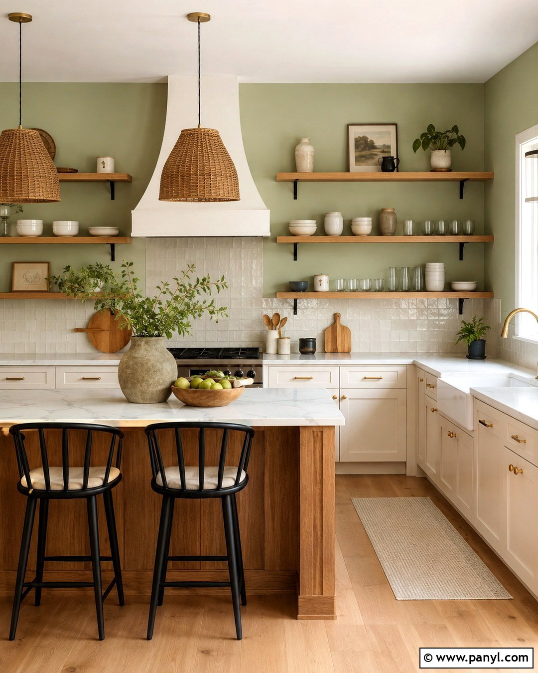 Pistachio Green Kitchen Walls With Open Shelves - 20 pistachio green kitchen walls