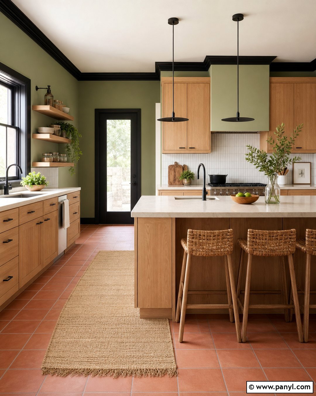 Pistachio Green Kitchen With Black Trim - 25 Green Walls With Black Trim Ideas