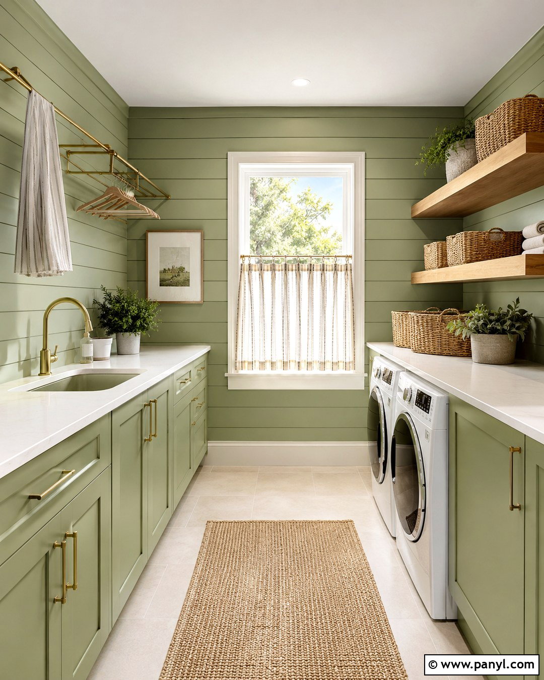 Pistachio Green Laundry Room Paneling - 20 Green Painted Paneling Ideas