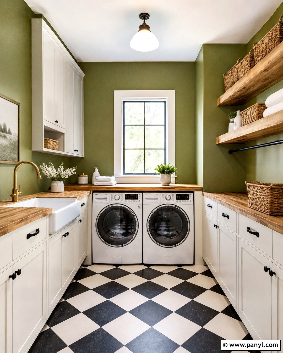 Pistachio Green Laundry Room With Checkerboard Floor - 20 Pistachio Green Wall Paint Ideas