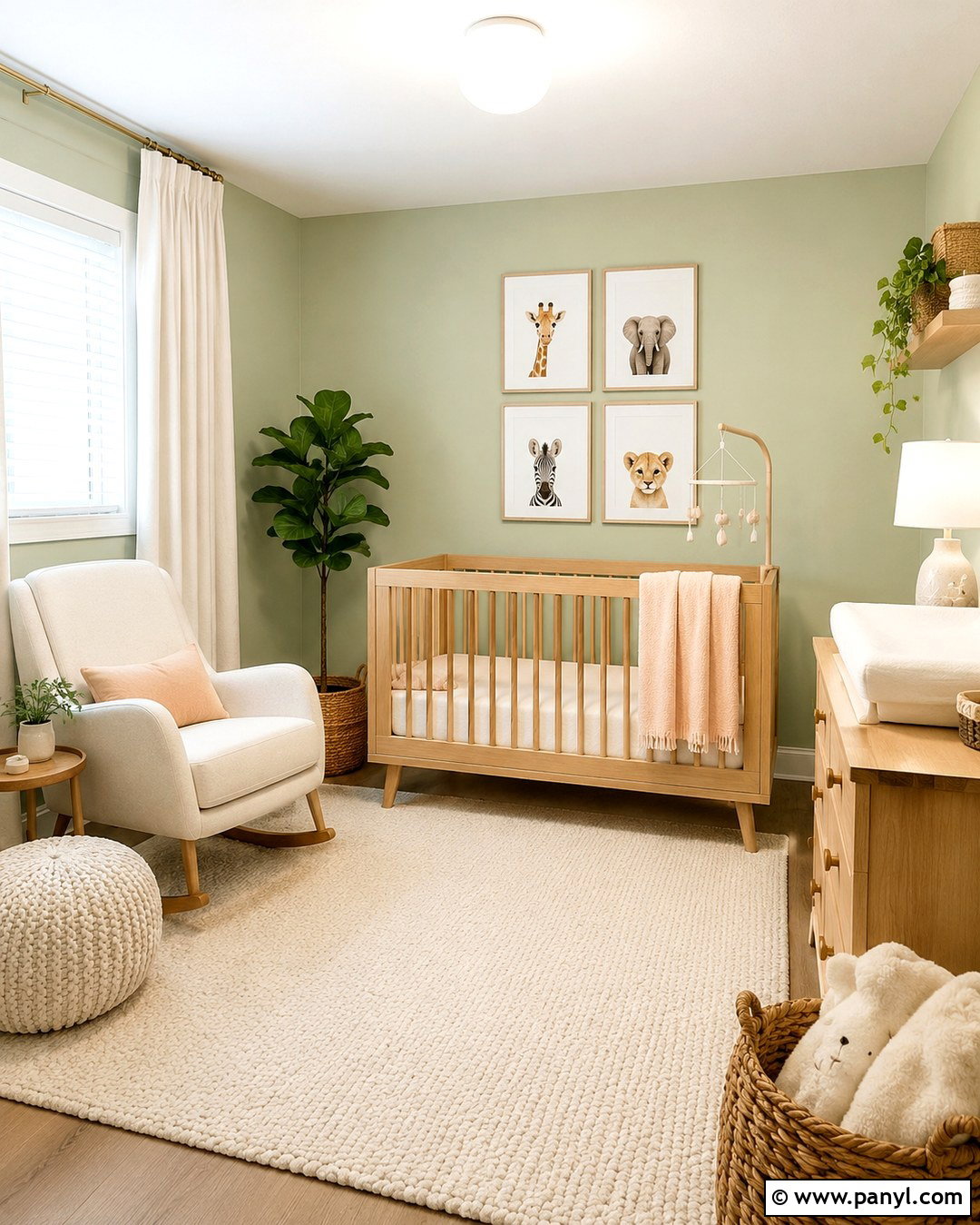 Pistachio Green Nursery With Peach Details - 20 Pistachio Green Wall Paint Ideas
