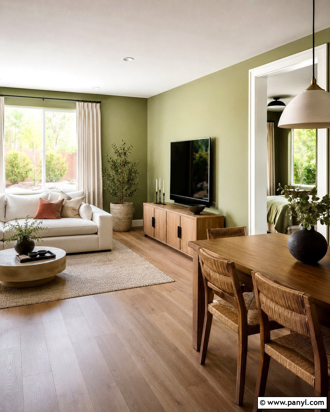 Pistachio Green Open Plan Room With Warm Neutrals - 20 Pistachio Green Wall Paint Ideas