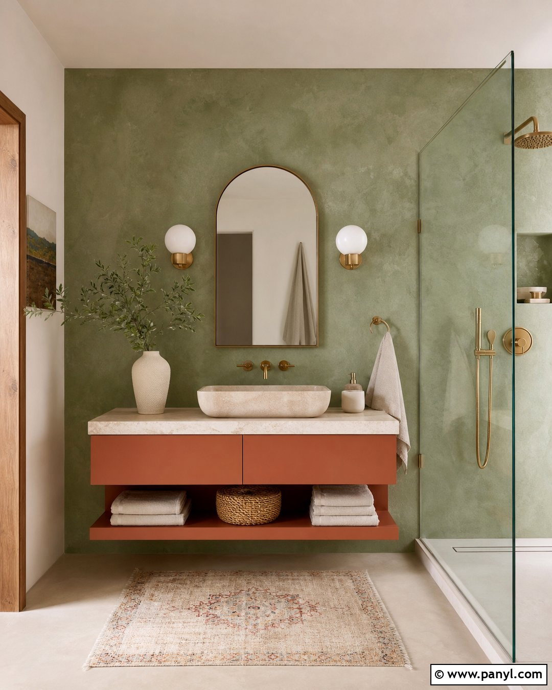 Pistachio Green Plaster Bathroom Wall - 35 Green Accent Wall Bathroom Ideas
