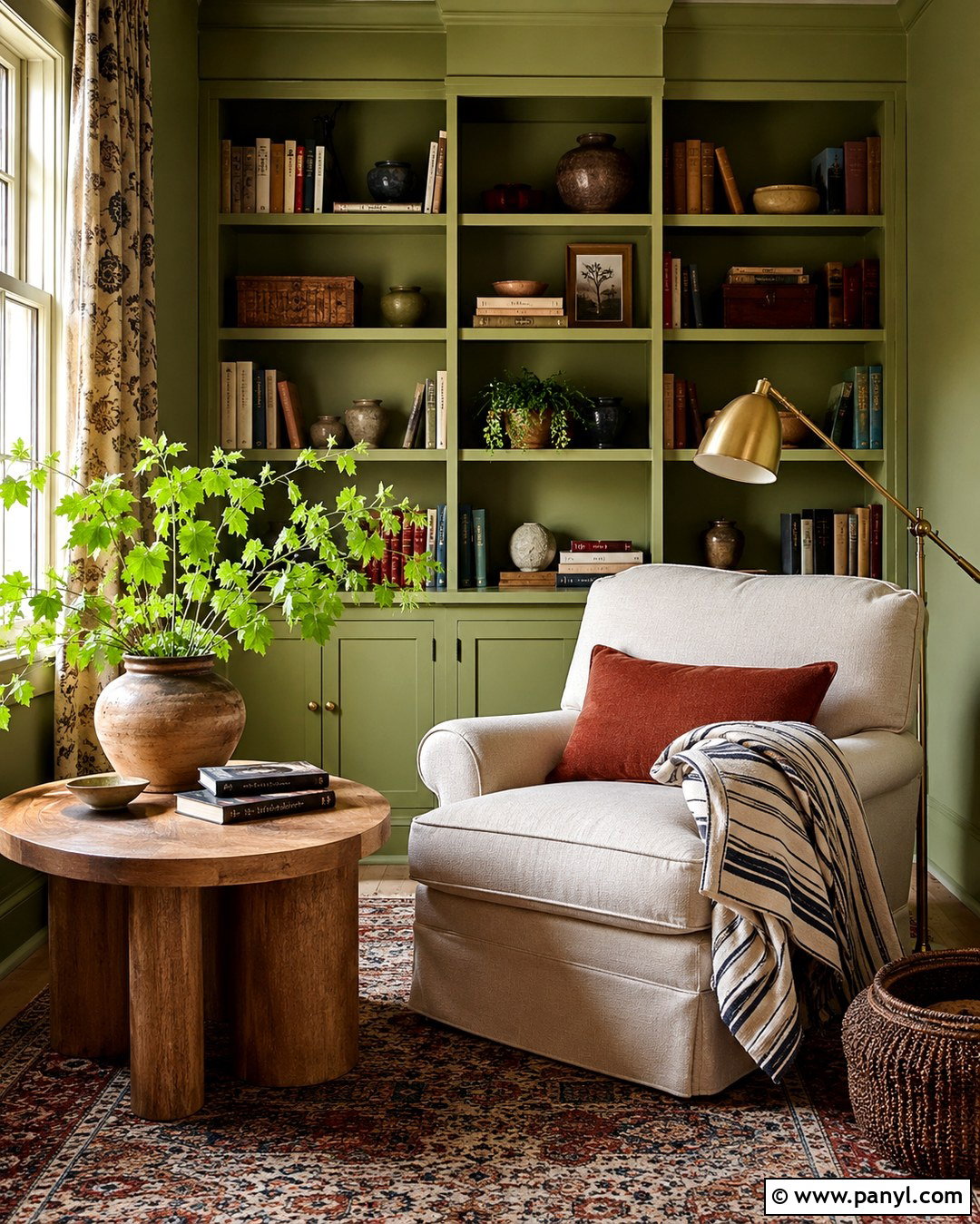Pistachio Green Reading Nook With Built In Shelves - 20 Pistachio Green Wall Paint Ideas