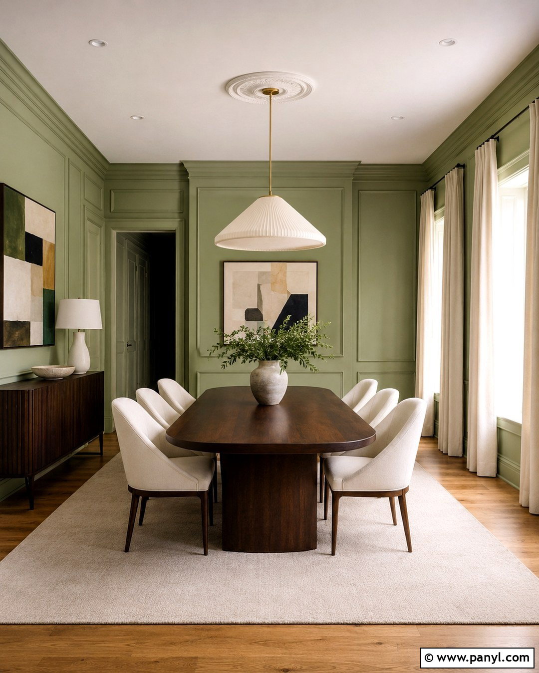 Pistachio Green Wall Paneling In The Dining Room - 20 Pistachio Green Wall Paint Ideas
