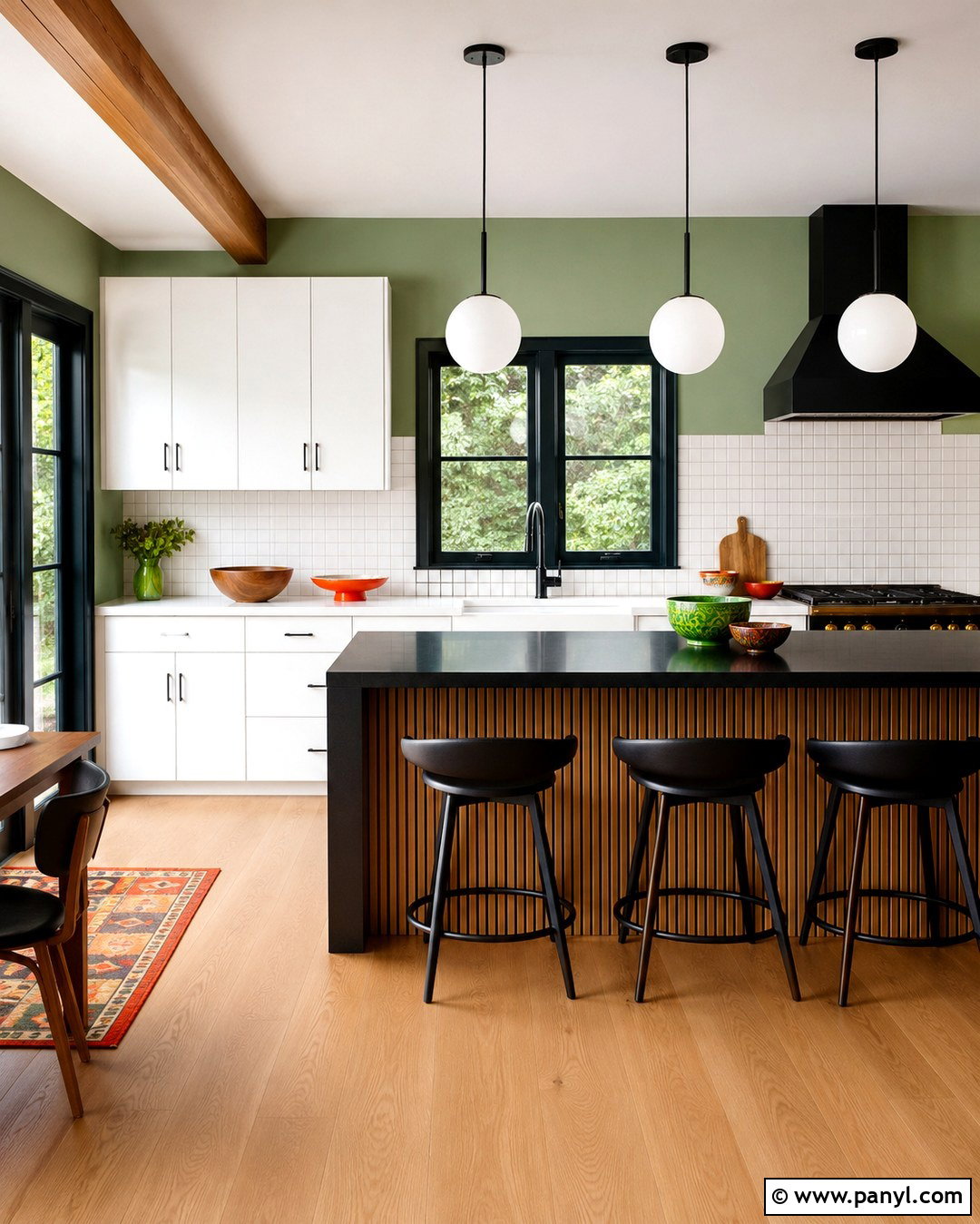 Pistachio Green Walls With Black Window Frames - 20 Black And White Kitchen With Green Walls