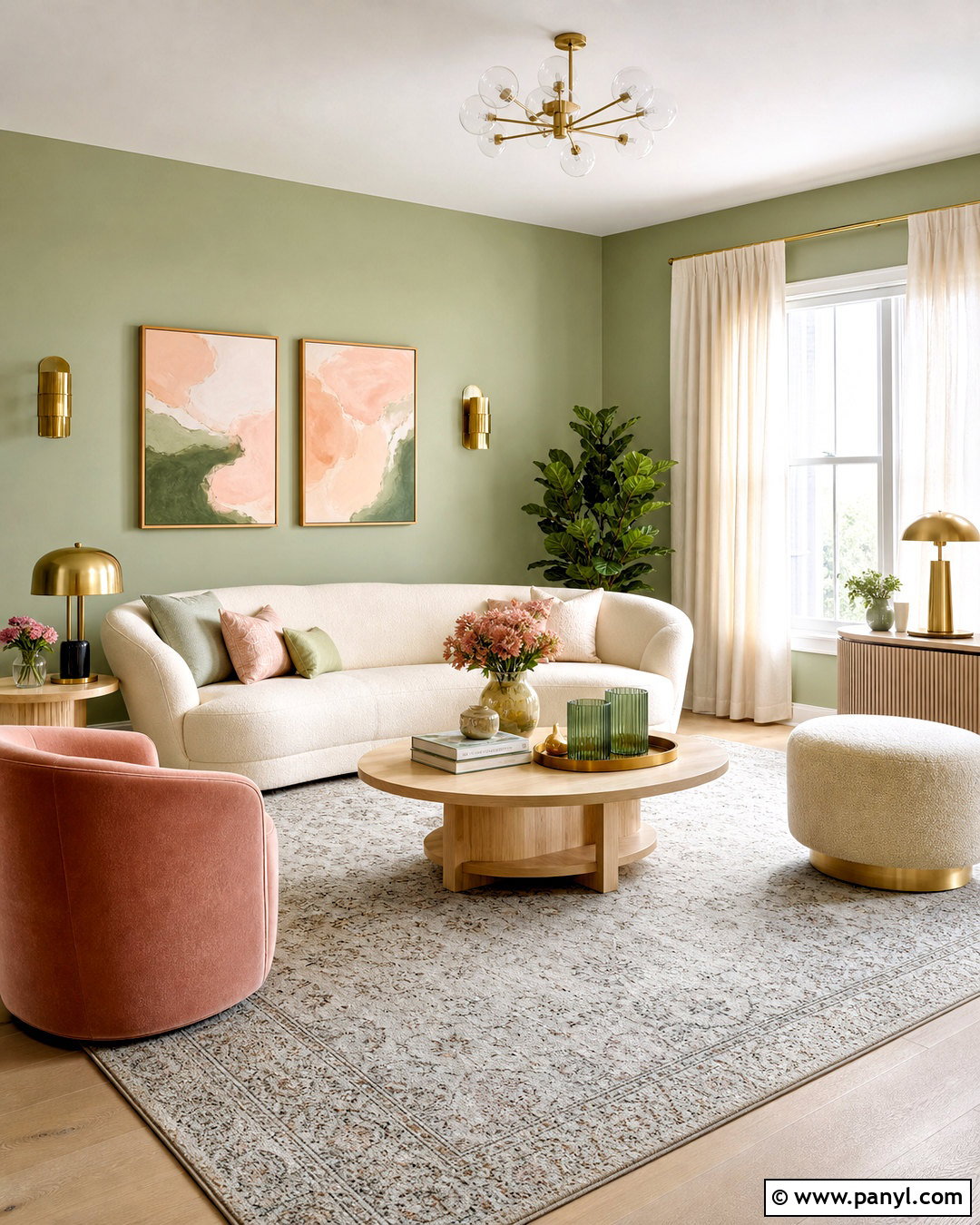 Pistachio Green Walls With Blush Accents - 20 light green walls living room ideas