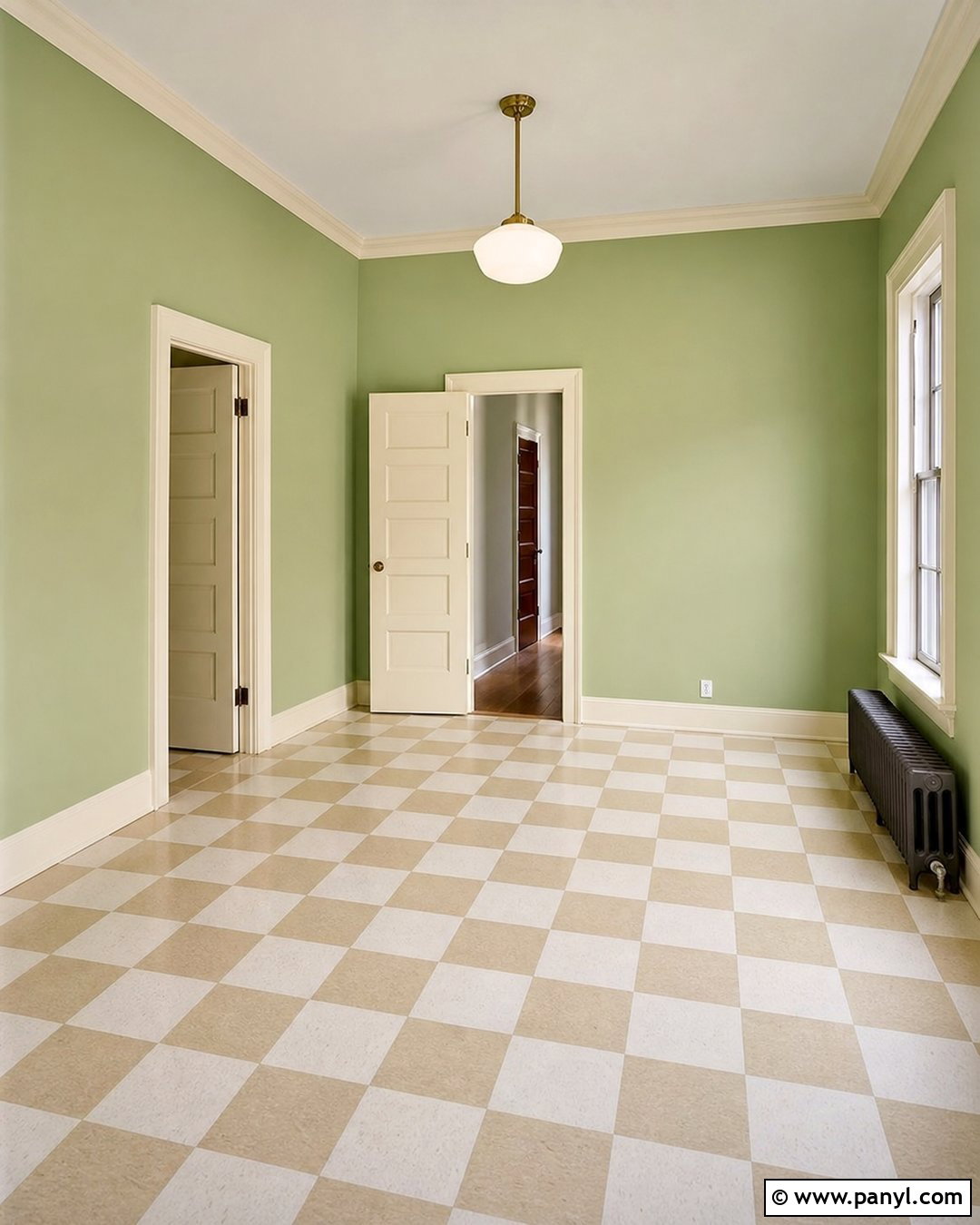 Pistachio Green Walls With Checkerboard Floors - 20 Empty Room With Green Walls