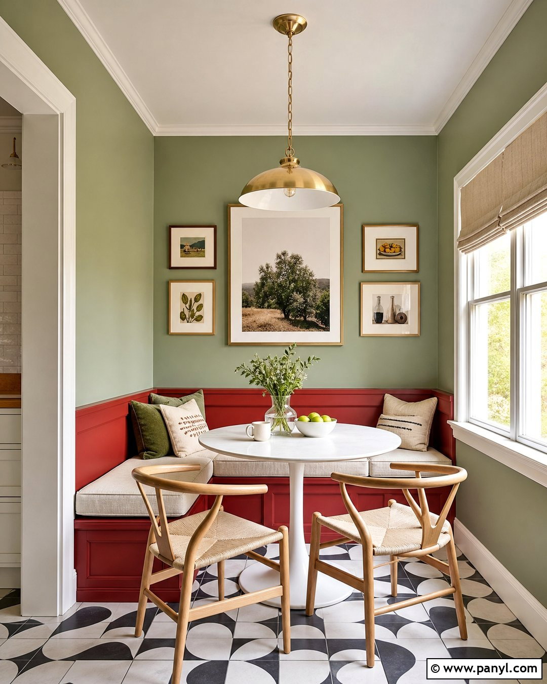 Pistachio Green Walls With Tomato Red Banquette - 20 Red And Green Wall Paint Ideas
