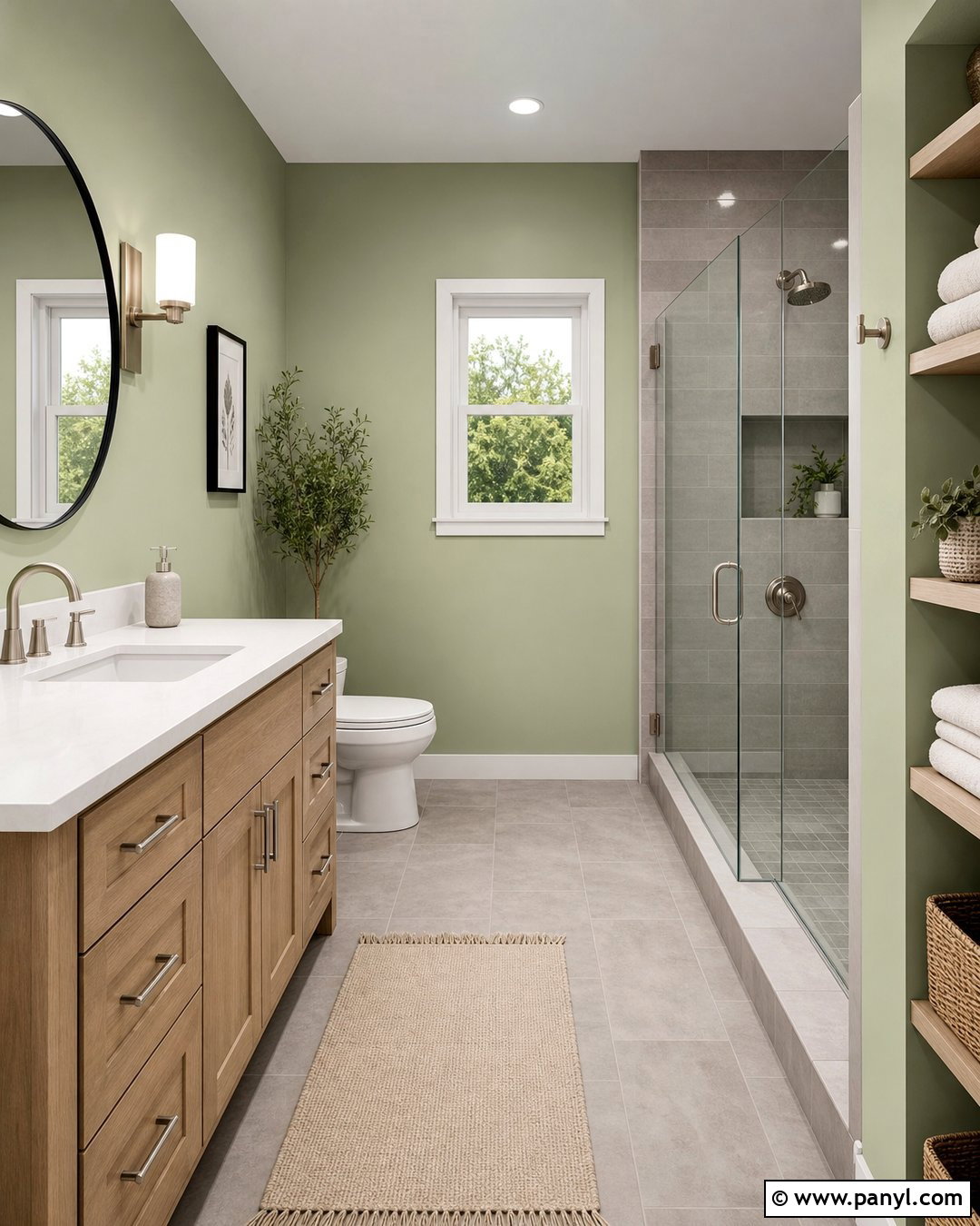 Pistachio Green Walls With Warm Gray Tiles - 20 Grey Tiles Green Walls