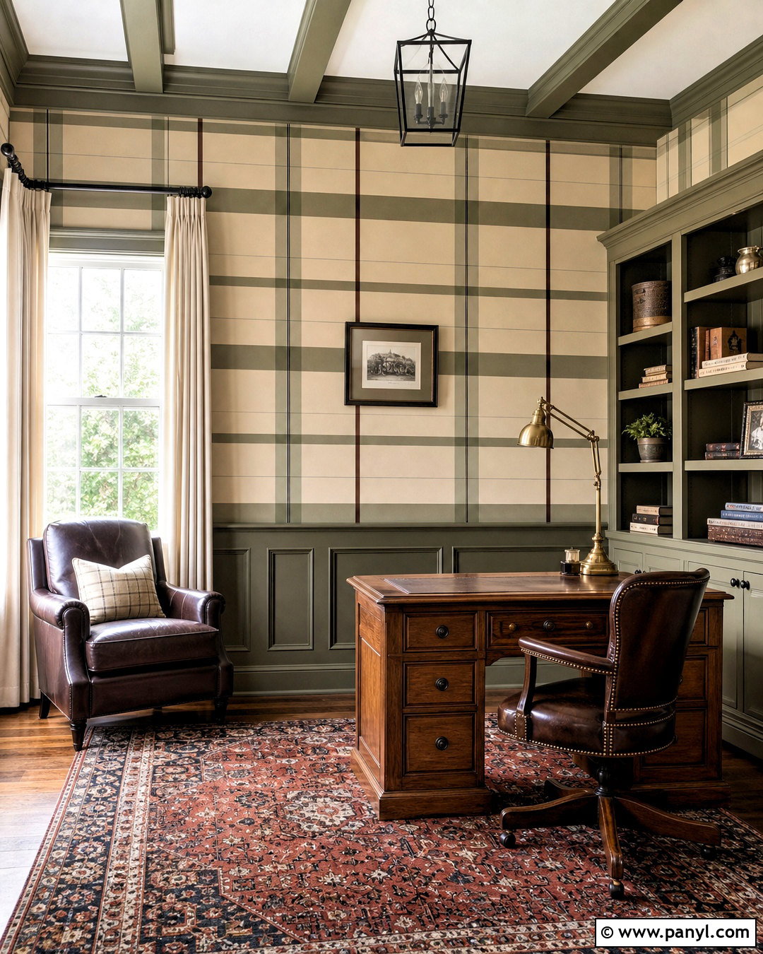 Plaid Painted Study Walls - 20 traditional wall painting ideas