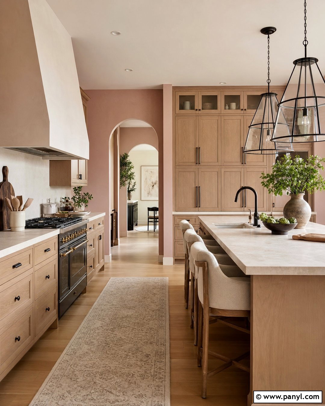 Plaster Pink Kitchen Walls With Oak Cabinets - 25 Kitchen Wall Color With Natural Wood Cabinet Ideas