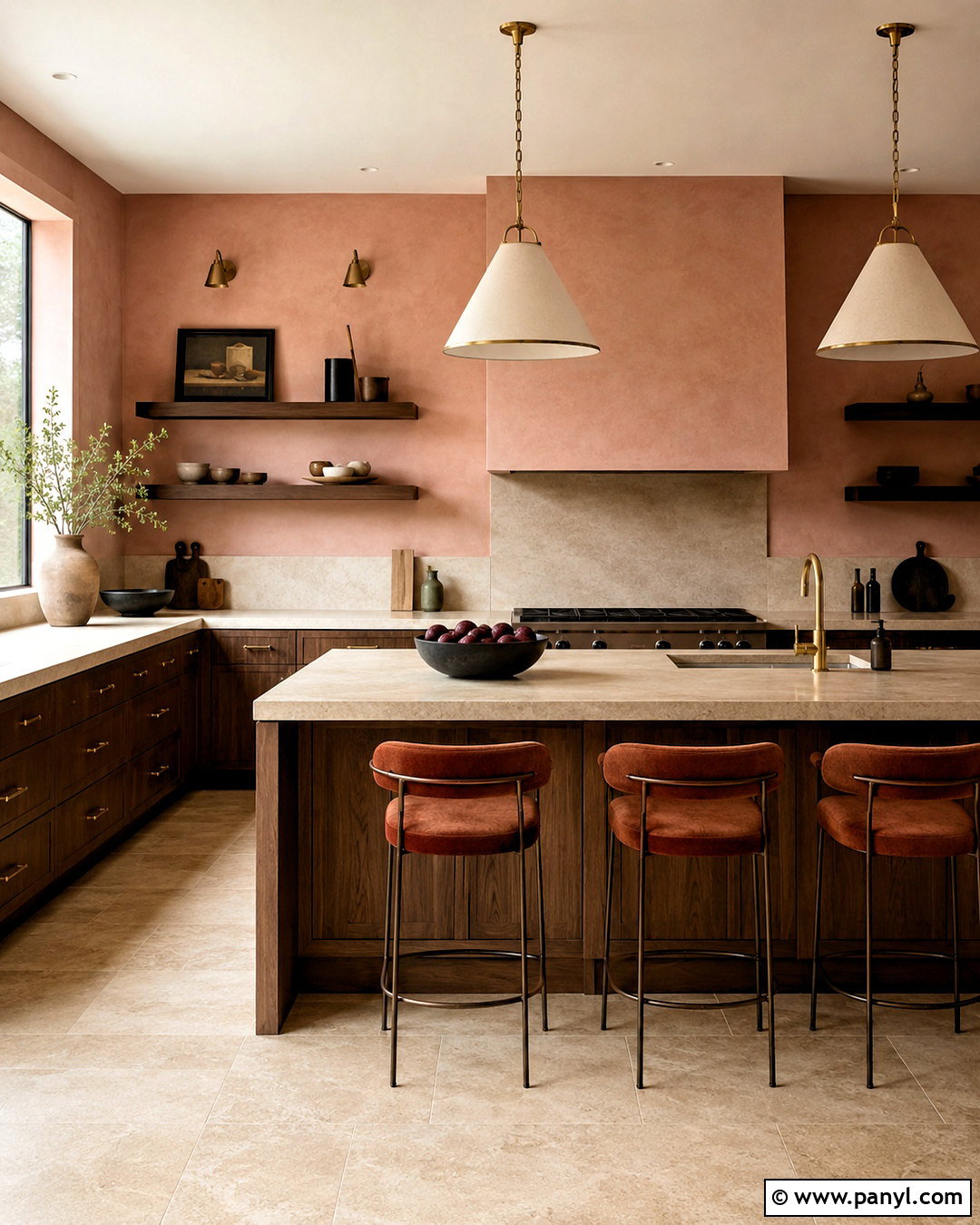 Plaster Pink Kitchen Walls With Walnut Cabinets - 40 pink kitchen walls