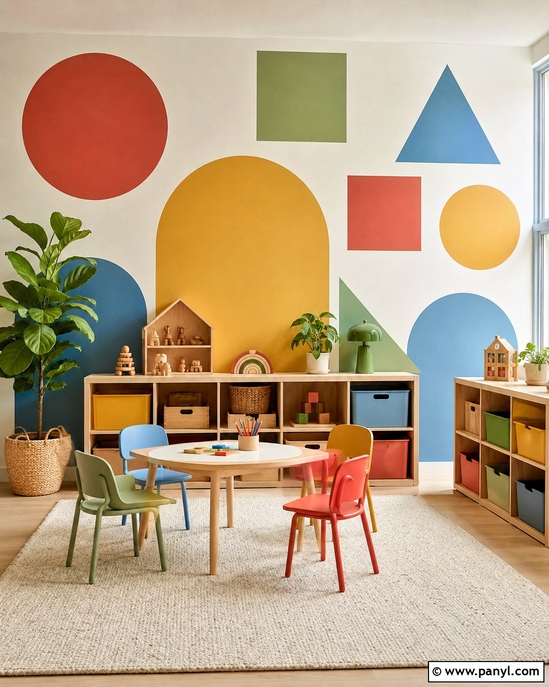 Playroom Shape Cluster Geometric Wall Paint - 35 Simple Geometric Wall Paint Ideas