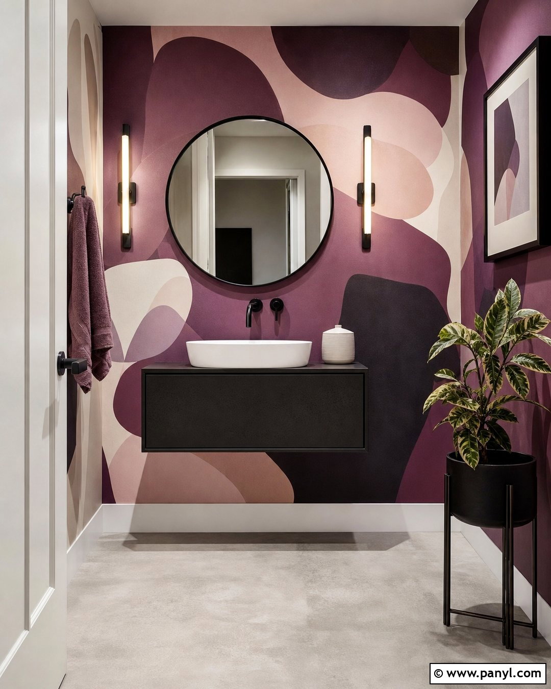 Plum Abstract Bathroom Wallpaper - 20 Purple Patterned Bathroom Wall Ideas
