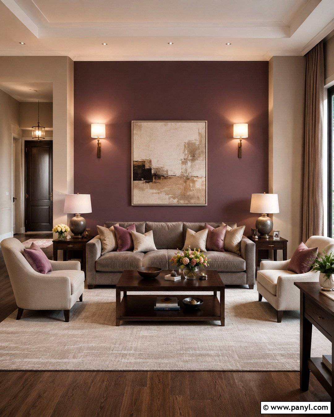 Plum And Mushroom Hall Walls - 20 Colour Combinations For Hall Wall Ideas