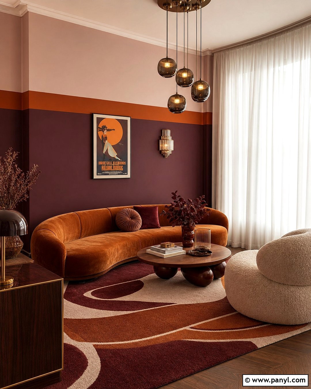 Plum And Orange Lounge Wall Paint - 30 retro wall paint ideas