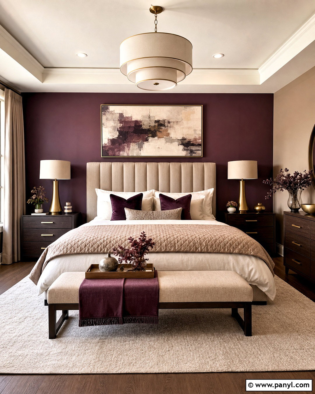 Plum And Soft Beige Bedroom Walls - 20 two color bedroom walls