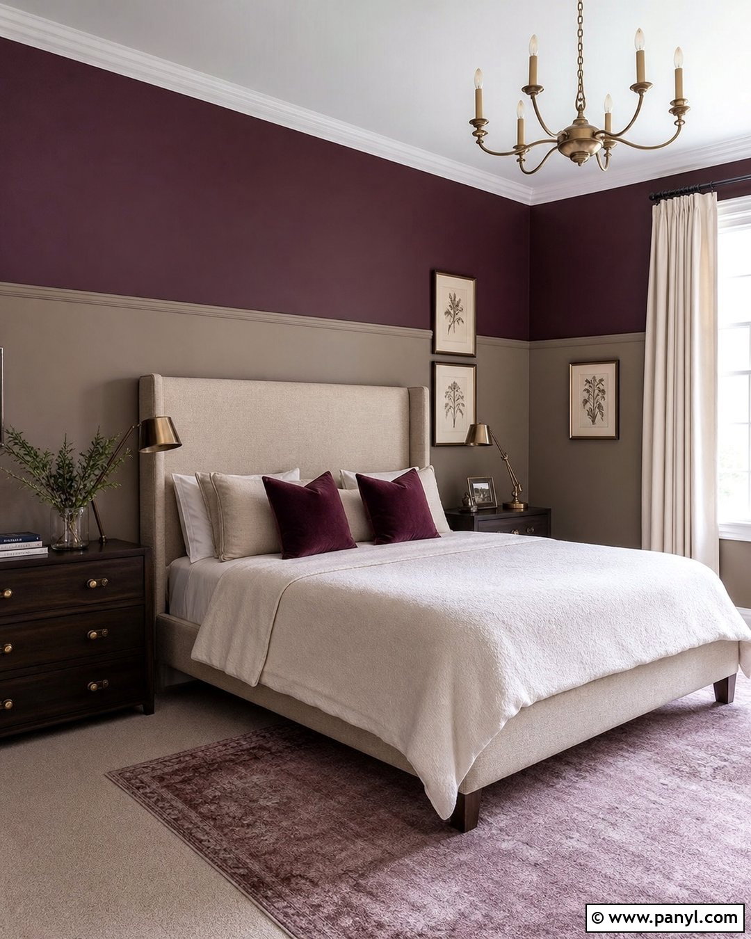 Plum And Taupe Half Painted Walls - 35 half and half painted walls