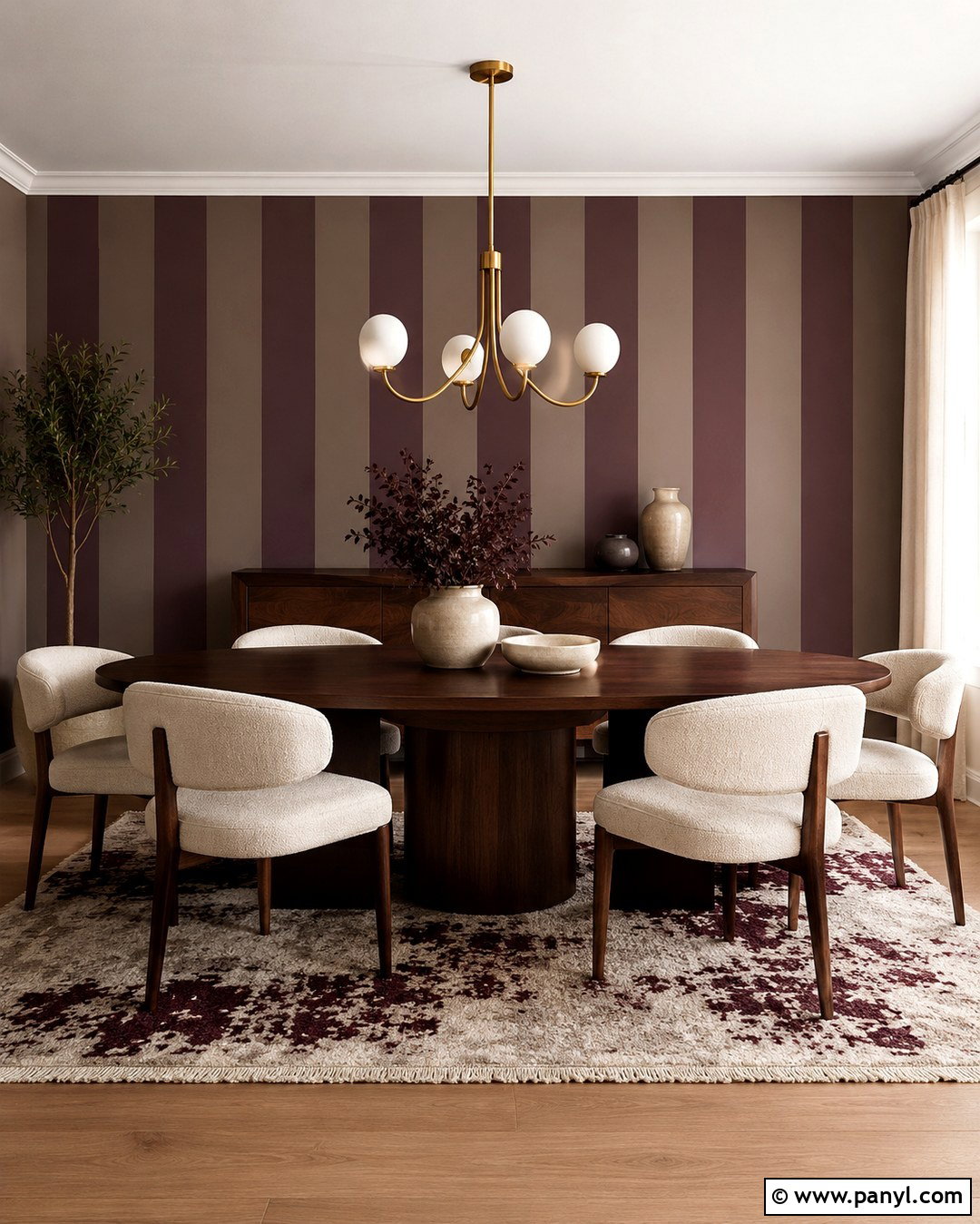Plum And Taupe Striped Wall - 20 Striped Wall Paint Colors