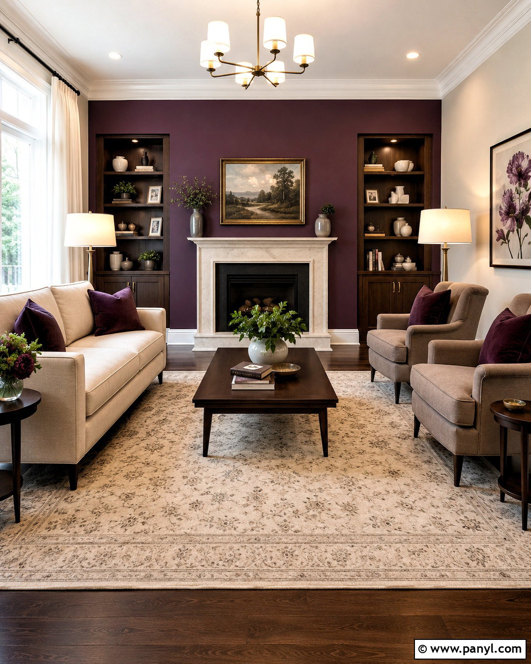 Plum And Warm White Drawing Room - 20 drawing room colour combinations
