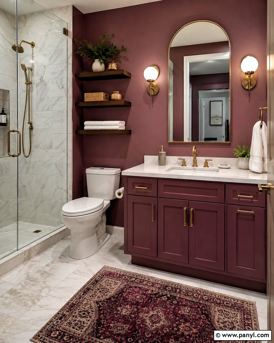 Plum Bathroom With Marble Tile - 20 plum decor ideas