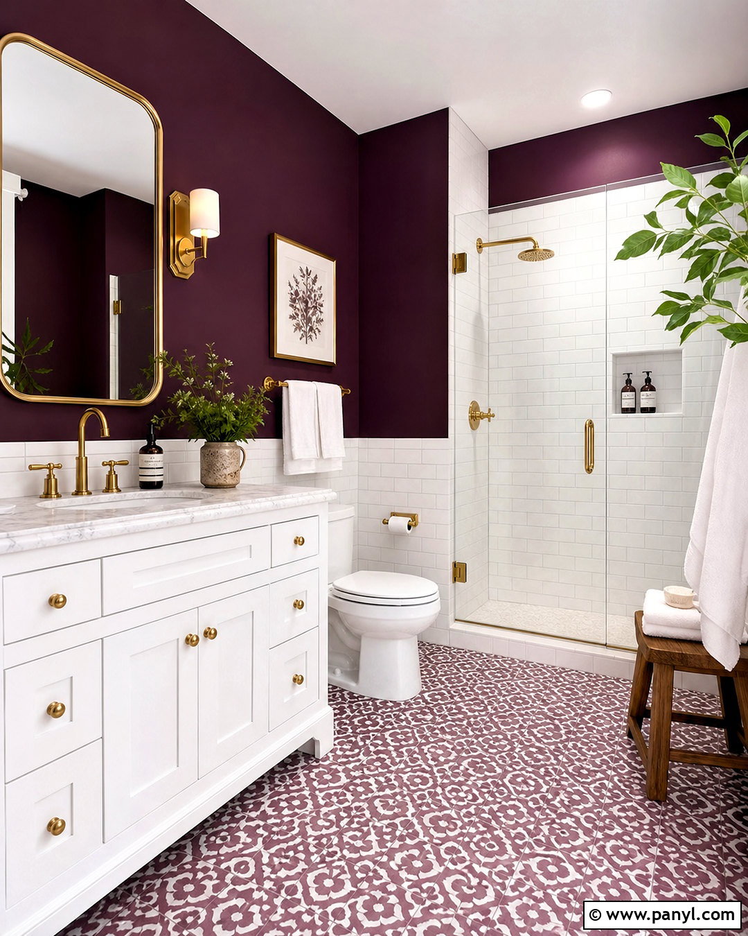 Plum Bathroom With White Tile - 20 plum wall color ideas