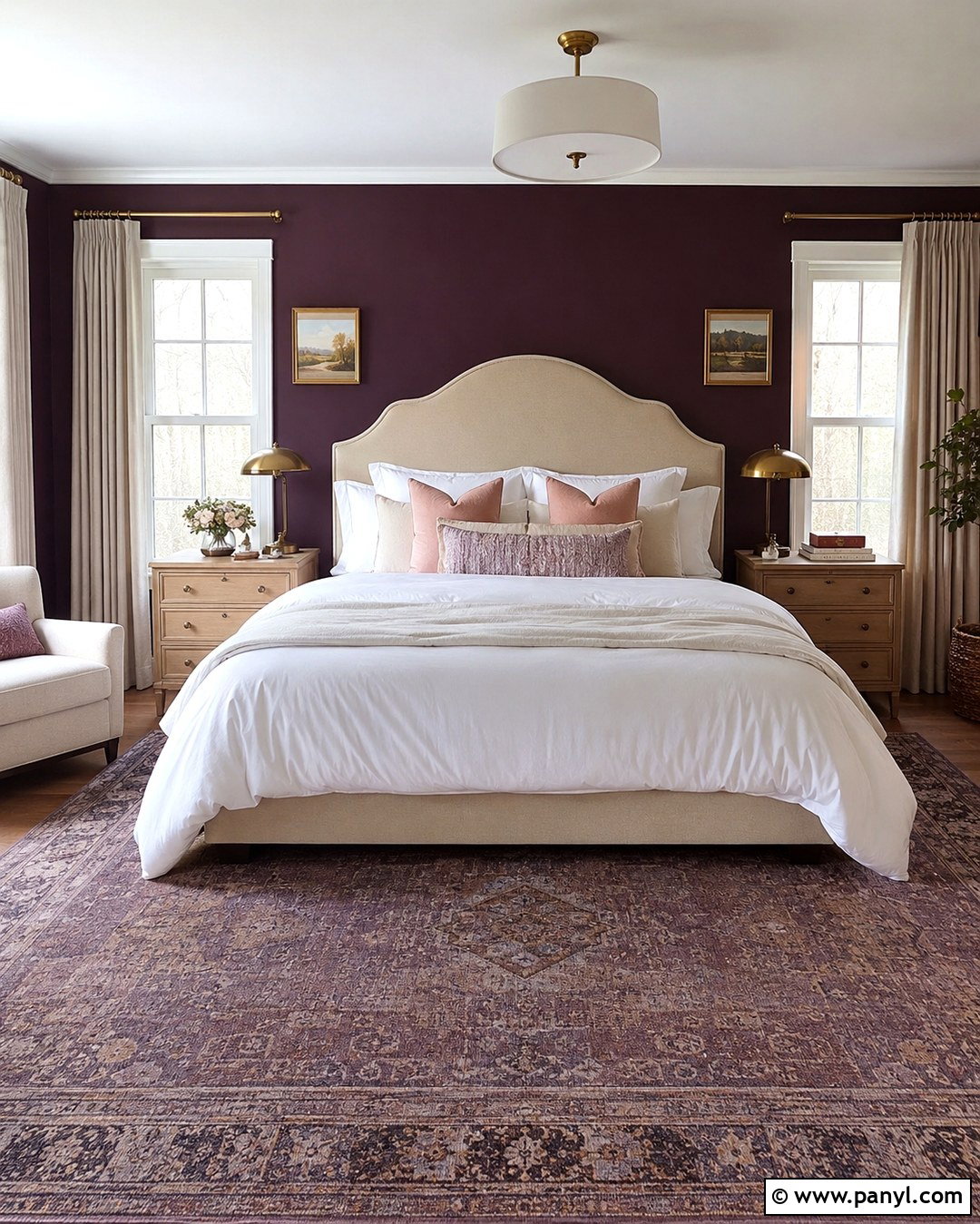 Plum Bedroom With White Windows - 20 Dark Walls White Windows