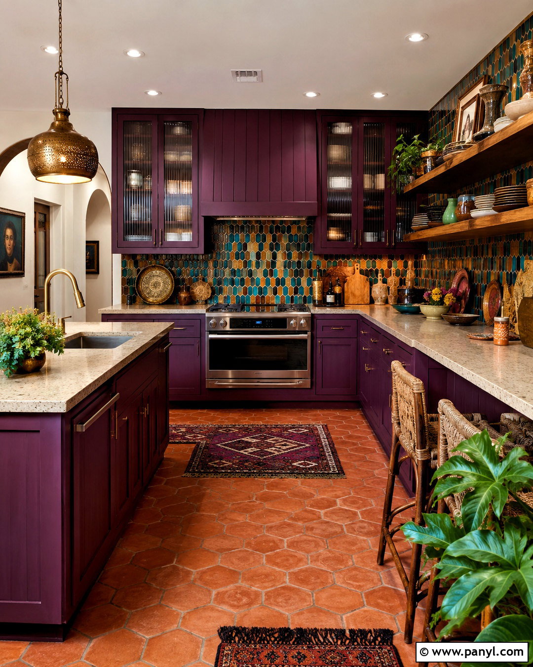 Plum Boho Kitchen With Jewel Tiles - 20 plum kitchen ideas