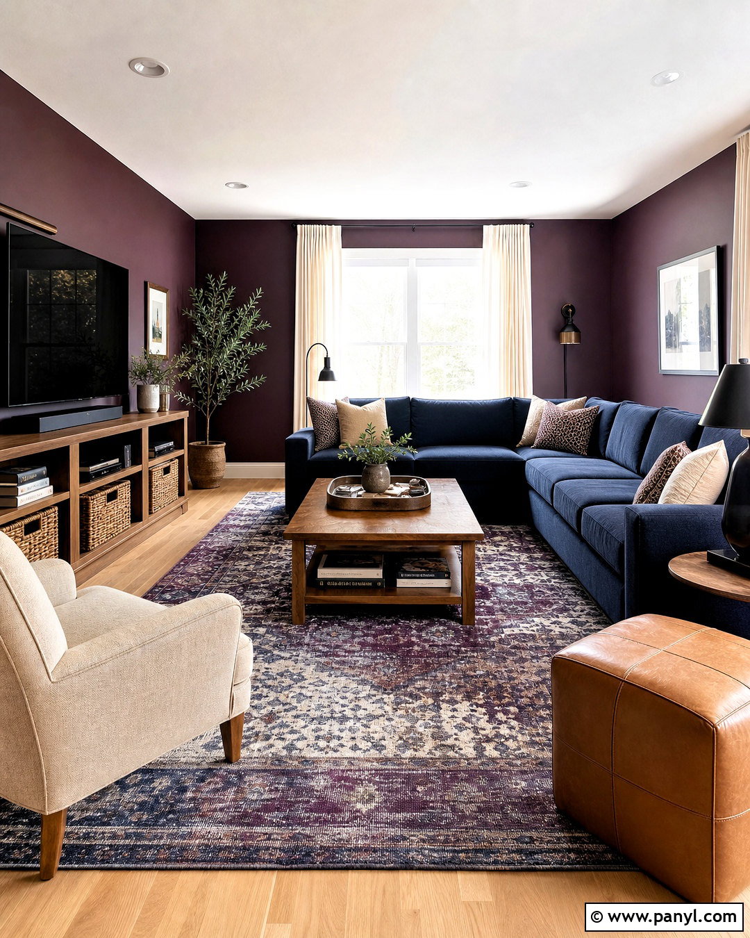Plum Family Room With Navy Furniture - 20 plum wall color ideas