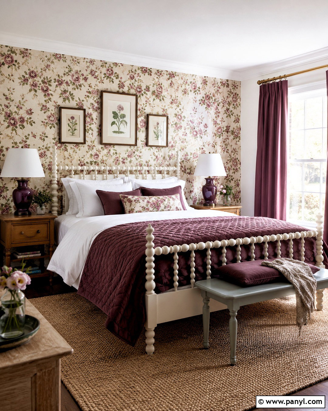 Plum Floral Cottage Bedroom - 20 plum decor ideas