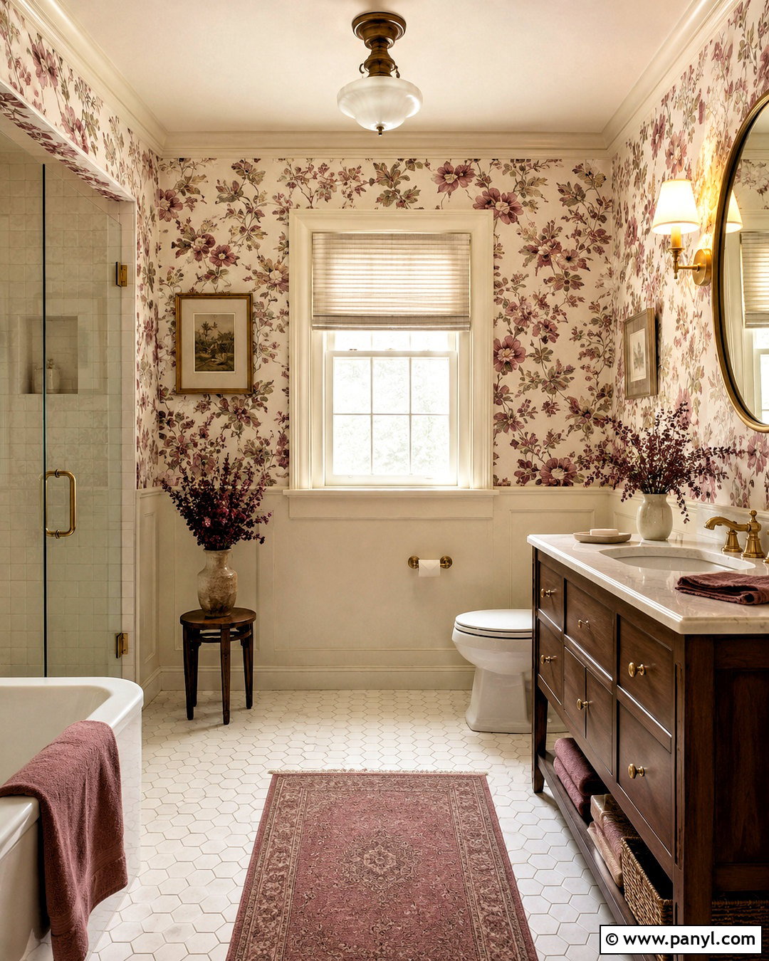 Plum Floral Wallpaper Bathroom - 20 plum bathroom ideas