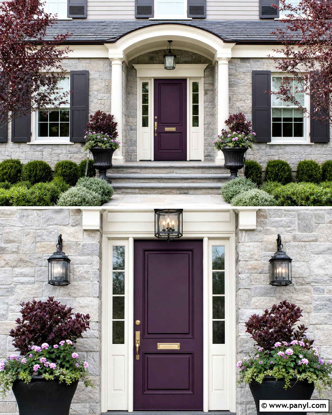 Plum Front Door With Gray House - 20 grey house door color ideas