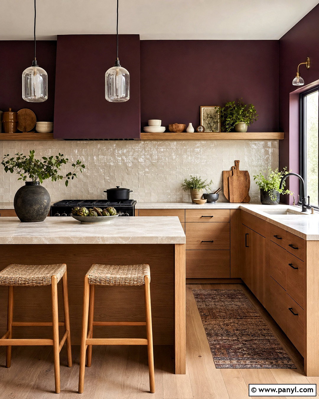 Plum Kitchen With Natural Wood Cabinets - 20 plum wall color ideas