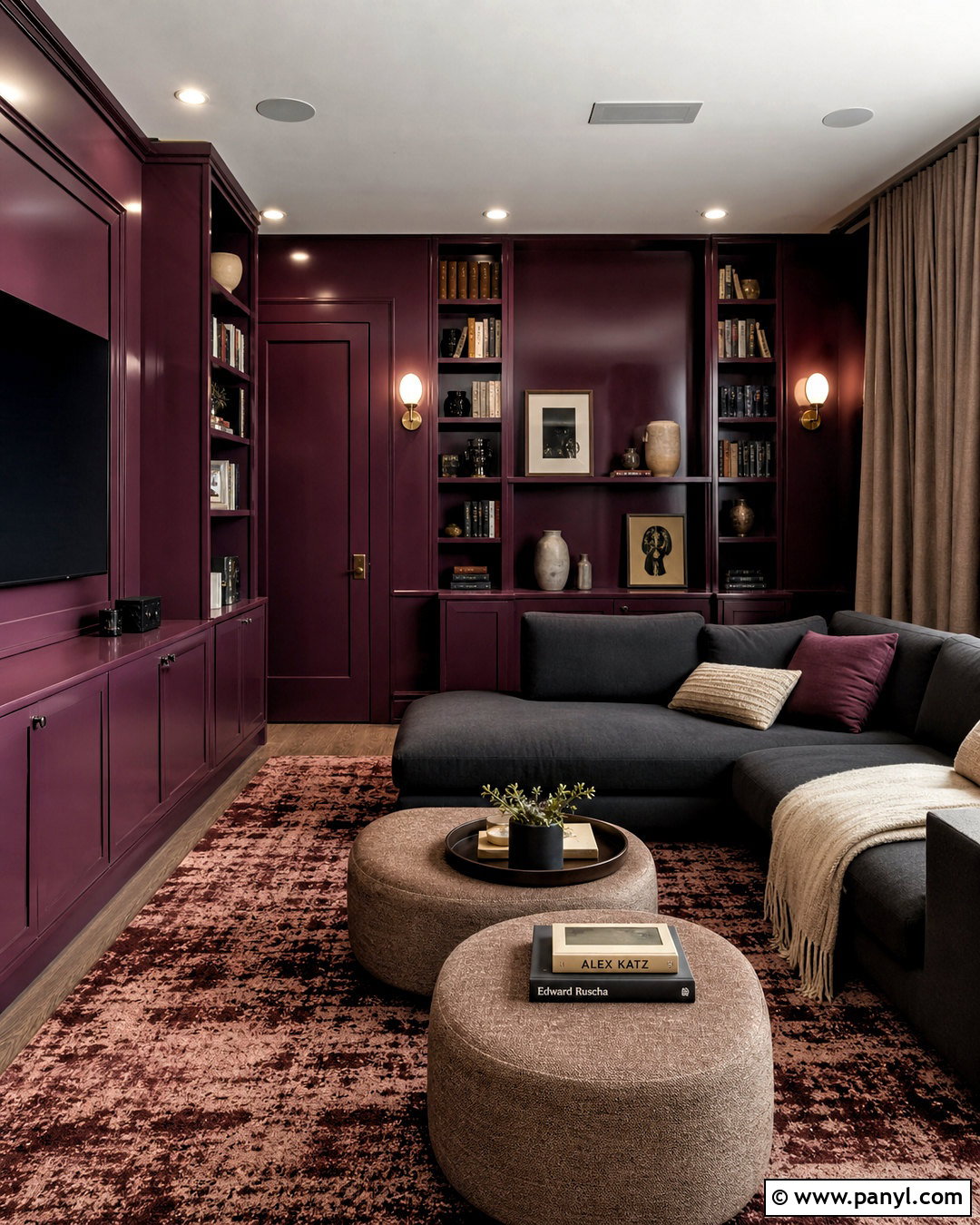 Plum Lacquered Media Room Walls - 20 lacquered walls