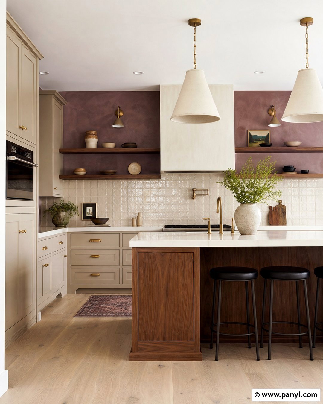 Plum Limewash Kitchen Accent Wall - 20 Modern Kitchen With Colorful Accent Wall Ideas