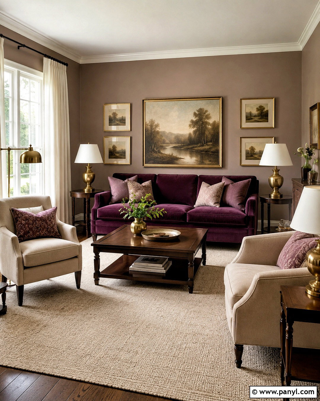 Plum Mushroom And Antique Brass Living Room Color Combination - 20 best color combinations for living room ideas