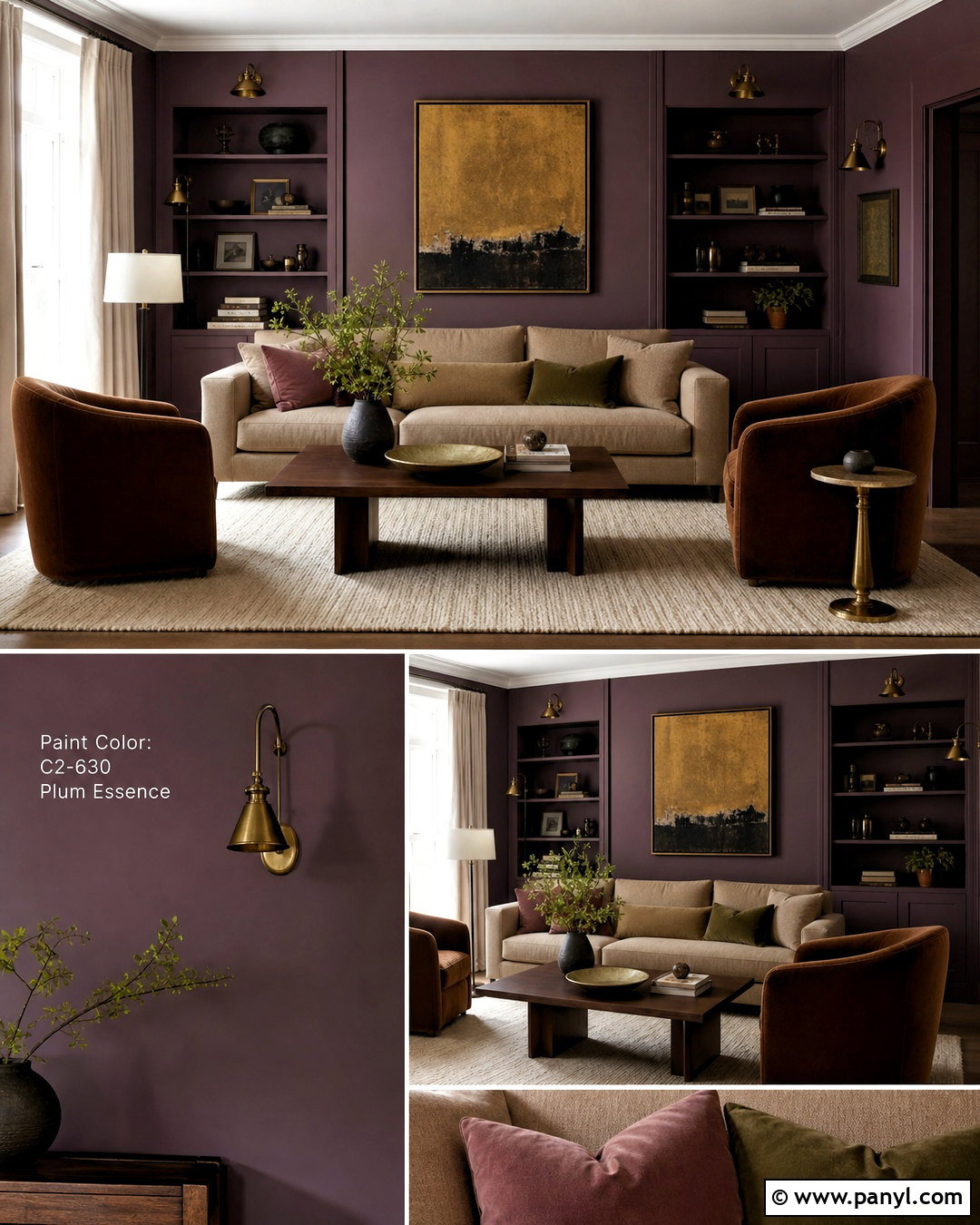 Plum Purple Living Room - 20 modern living room paint color ideas
