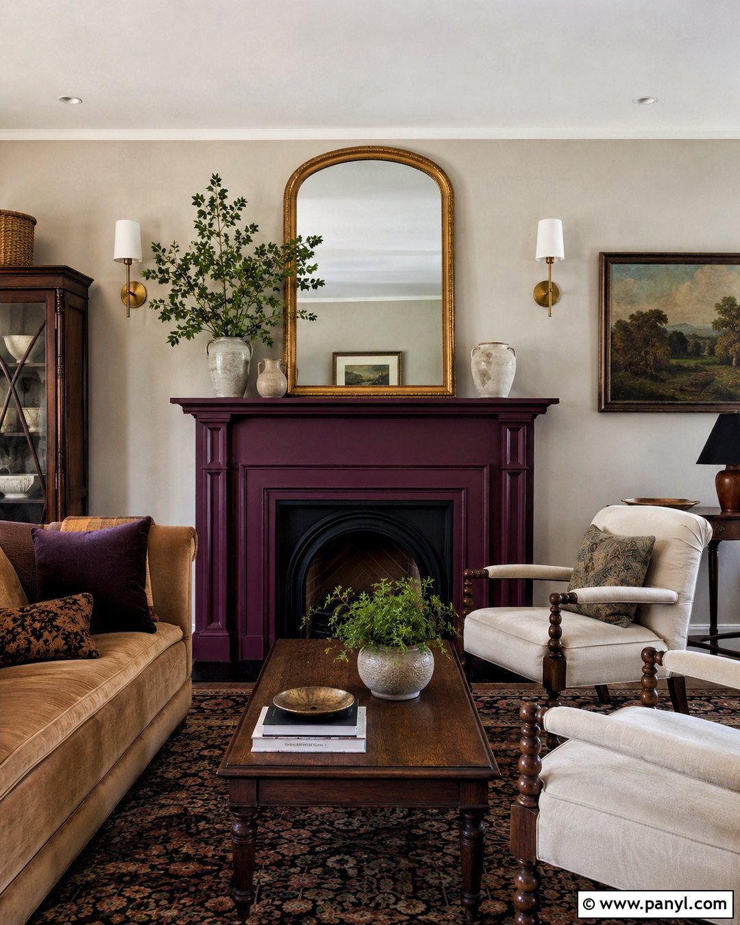 Plum Purple Painted Fireplace - 20 colored fireplace painted ideas