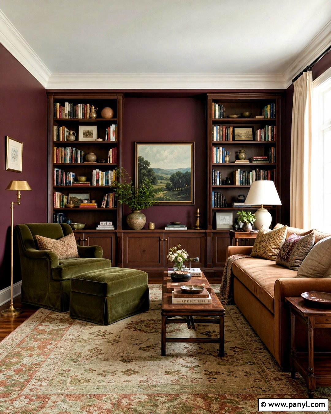 Plum Reading Room With Olive Green - 20 plum wall color ideas