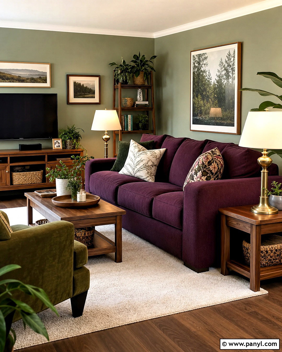Plum Sofa With Sage Green - 20 purple sofa living room ideas