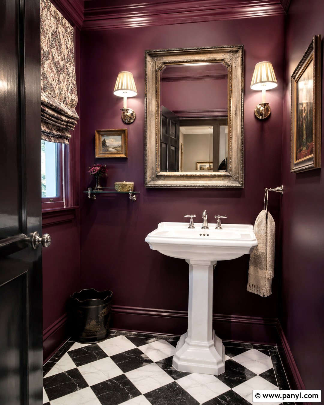Plum Vintage Powder Room - 20 Vintage Bathroom With Dark Walls