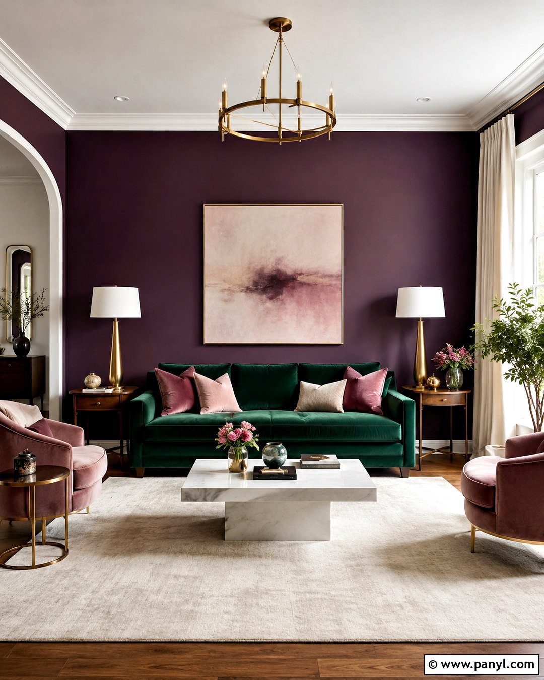 Plum Wall Color With Green Sofa - 35 Wall Color For Green Sofa Ideas