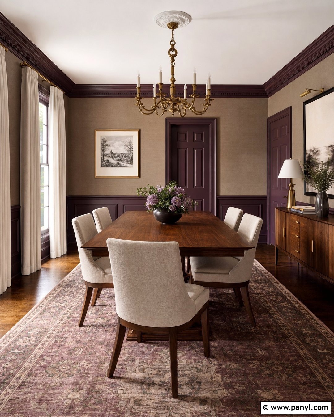 Plum Wall Moulding With Mushroom Walls - 25 Wall Moulding Color Ideas